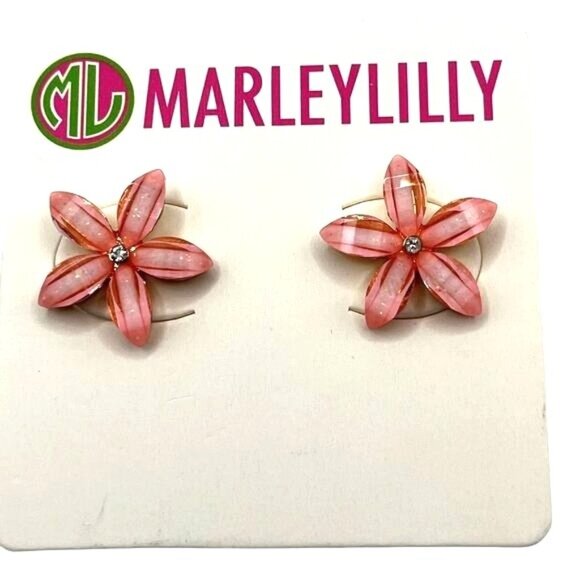 MARLEYLILLY Pink Plumeria Flower Earrings - Picture 3 of 3